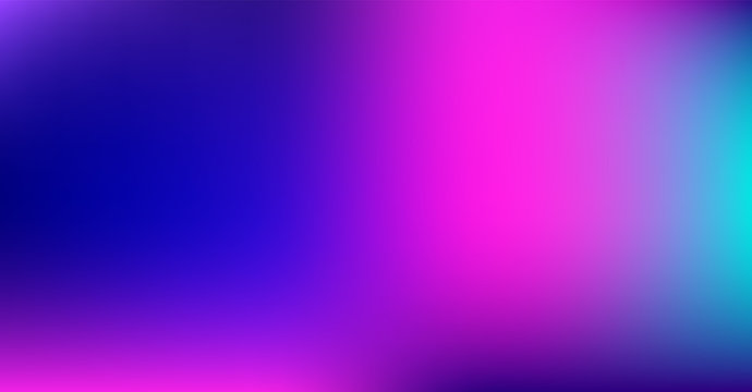 Purple Blue Gradient Vibrant Dreamy Vector Background. Sunrise, Sunset, Sky, Water Color Overlay Neon Design Element. Luxury Trendy Holograph Defocused Texture. Digital Funky Cool Tech Gradient Paper.