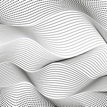 Black Dotted Squiggle Lines. Vector Pattern. Abstract Background, Deformed Surface. Monochrome Op Art Design. Scientific Waving Concept. EPS10 Illustration
