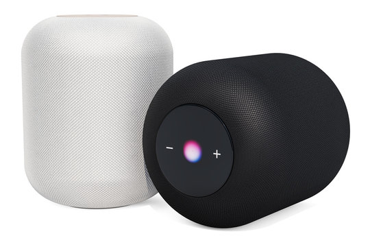Black and white smart speakers, 3D rendering