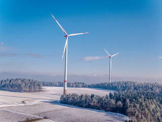 Wall Mural - 4K Drone aerial Windpark, Windmill, German winter landscape