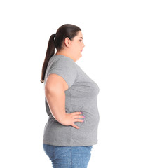 Canvas Print - Overweight woman before weight loss on white background