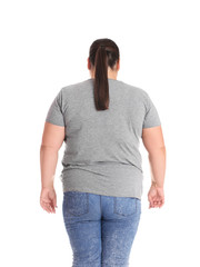 Canvas Print - Overweight woman before weight loss on white background