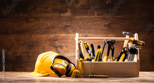 Fotomural Safety Equipment Near Toolbox With Various Worktools