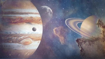 Wall Mural - planets of solar system jupiter, mercury, saturn, venus and ocean with big waves. surrealistic and f