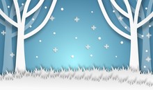 abstract tree on grass in winter season, christmas theme, vector, illustration, paper art style