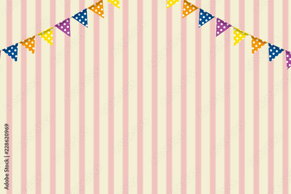 イラスト素材 ボーダー柄背景 カラフルな三角旗 パーティーフラッグ 横位置 ベクターデータ Party Flag Stock Gamesageddon