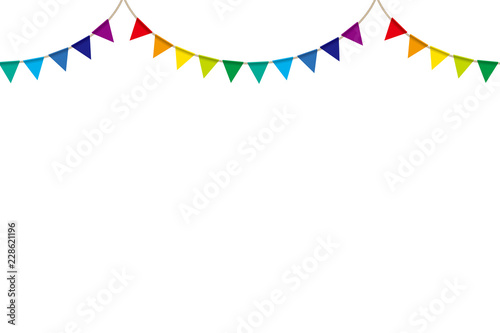 イラスト素材 ボーダー柄背景 カラフルな三角旗 パーティーフラッグ 横位置 ベクターデータ Party Flag Stock Vector Adobe Stock