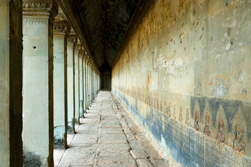 Wall Mural - Perspective view of column in Angkor wat temple, archaeologic park ,Cambodia	