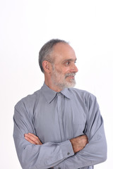 Wall Mural - portrait of a middle-aged man with shirt and white background