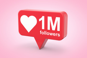 Poster - social media network love and like heart icon with one million followers sign. 3d rendering