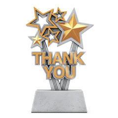 Wall Mural - Award Trophy with Golden Thank You Sign. 3d Rendering