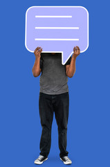 Wall Mural - Man showing blank speech bubble symbol