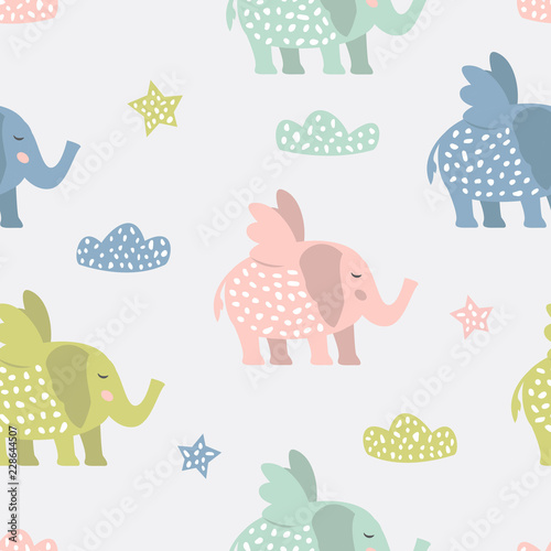 Naklejka dekoracyjna Childish seamless pattern with cute elephants. Creative texture for fabric