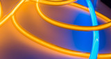 Fototapeta Kuchnia - Neon lamp circle shape gold and blue color