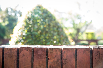 Frence made by old brick, separate between 2 house area. look over to shrub on neighborhood house .symbol of imprison, separate,safety and privacy