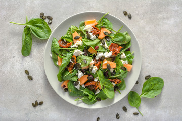 Wall Mural - Fresh vegetable salad on bright background, healthy diet concept