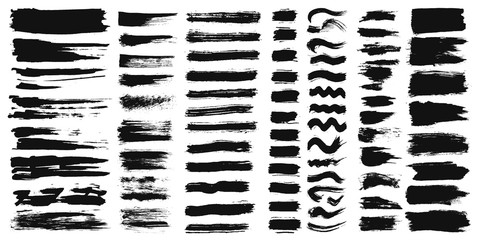 set of different ink paint brush strokes isolated on white background. vector illustration