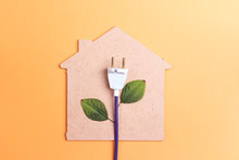 House Symbol With Plug Like A Plant. Save Energy Concept.