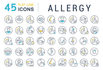 Set Vector Line Icons of Allergy.