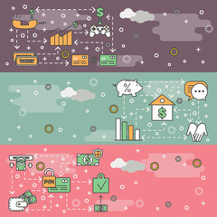 Poster - vector thin line banking products web banner template set