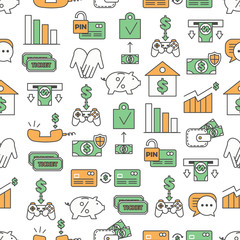 Poster - vector thin line art banking products seamless pattern
