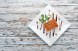 Honey Cake. On a wooden background. Top view. Free copy space.