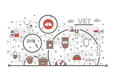 Canvas Print - vector thin line art vet poster banner template