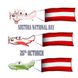 National Day of Austria, 26th October, set with three planes and national flags on an isolated background. Vector illustration