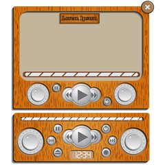 Sticker - Interface of Audio, Video Player Bar. Vector illustration. Wooden texture.