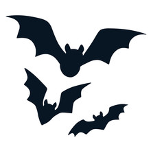 Halloween Black Bats Flying Silhouettes Isolated On White. Simple Bat Icon Vector Cartoon Illustration. Fall, Halloween. Wildlife Design Element.