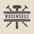 Vintage carpentry, woodwork and mechanic label, badge, emblem an