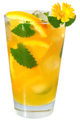 Sticker - Orange cocktail decorated with flower isolated