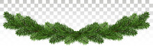 Christmas Background With Garland, New Year Decoration With Fir Branches, Beads And Holly Berry. A Broad Garland Of Pine Branches. New Year. Vector. Eps10.