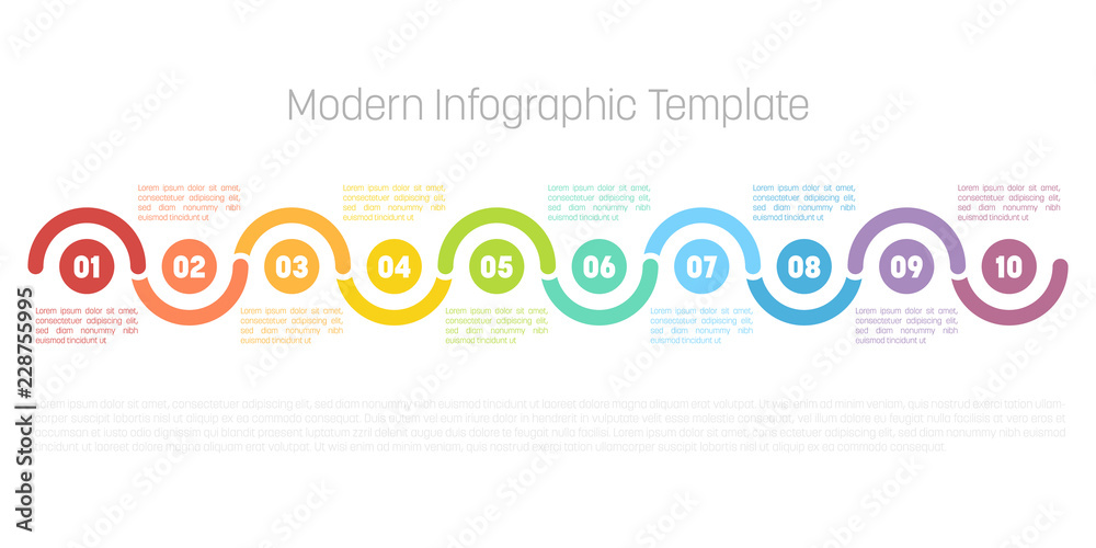 Ten Step Process Map 10 step process modern infographic diagram. Graph template of circles ...
