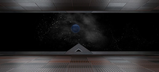 Wall Mural - Spaceship futuristic interior with window view.3D rendering