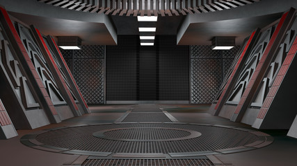 Wall Mural - Spaceship futuristic interior with window view.3D rendering