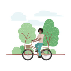 Wall Mural - young man with bicycle in landscape