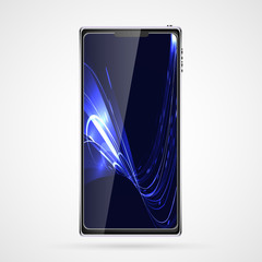 Poster - Black smart mobile phone smartphone with touch screen, modern realistic mobile device with abstract magic energy screensaver, wallpaper, background. illustration
