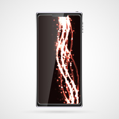 Poster - Black smart mobile phone smartphone with touch screen, modern realistic mobile device with abstract magic energy screensaver, wallpaper, background. illustration