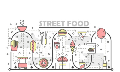Canvas Print - vector thin line art street food poster banner template