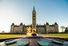 Center Block And The Peace Tower In Parliament Hill At Ottawa In Canada