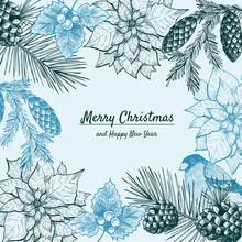 Vintage Design For Christmas Card Or Invitation. Hand Drawn. Vintage Style