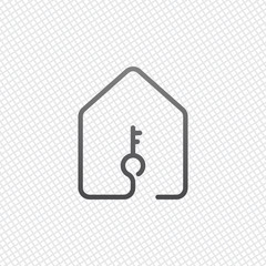 Poster - house with key icon. line style. On grid background