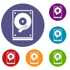 Poster - HDD icons set in flat circle reb, blue and green color for web