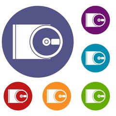 Poster - DVD drive open icons set in flat circle reb, blue and green color for web