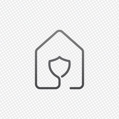Poster - house with protect icon. line style. On grid background
