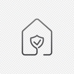 Poster - house with protect icon. line style. On grid background