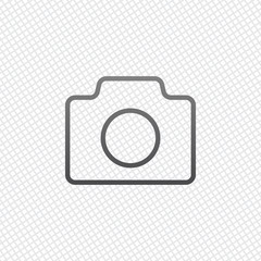 Poster - Photo camera, linear symbol with thin outline, simple icon. On g