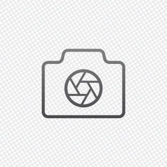 Poster - Photo camera with shutter, linear symbol with thin outline, simp