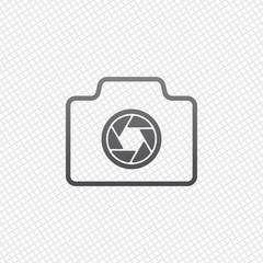 Poster - Photo camera, linear symbol with thin outline, simple icon. On g